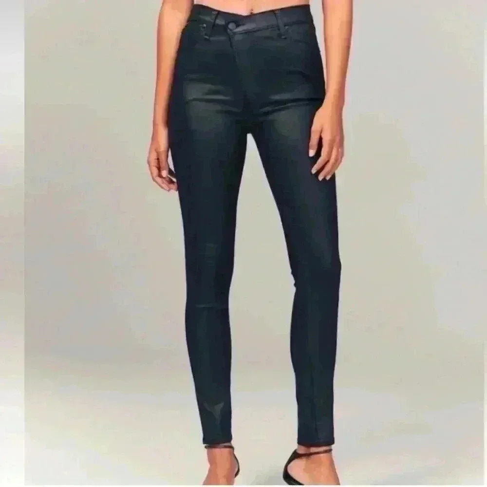 Abercrombie & Fitch The Super Skinny Ankle High Rise Black Faux Leather Size 35